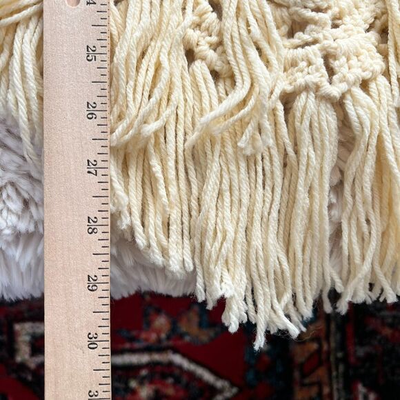 Handmade Crocheted Fringe Shawl Wrap Triangle Shape Crochet Buttons Cream Beige - Picture 13 of 14